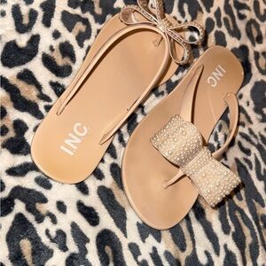 INC International Concepts Women's Tan Sandals with Studded Bow